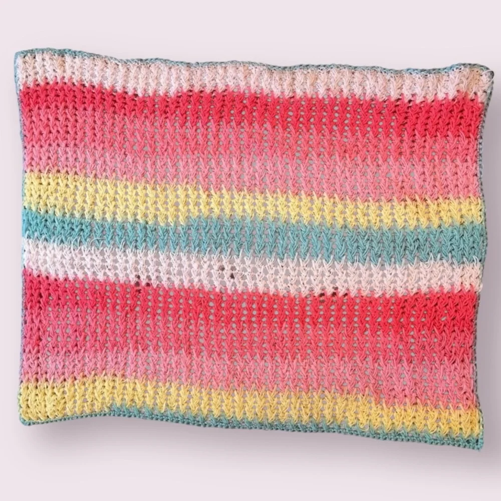 Handmade Baby Blanket – Pastel Rainbow Stripes in Airy Crochet Stitch